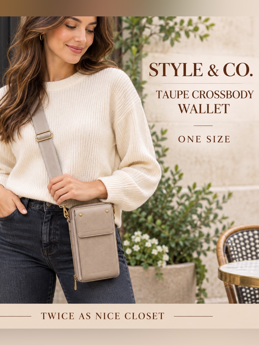 Styleโ & Co. Taupe Crossbody Bag with Wide Strap